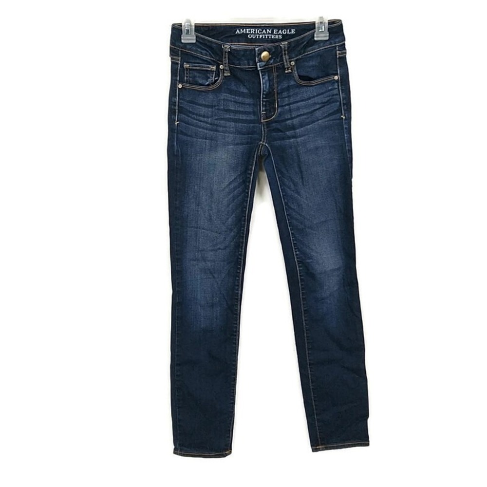 American Eagle Skinny Jeans Women sz 0 Dark‎ Wash Super Stretch Denim X Low Rise
